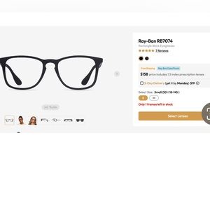 Ray-Ban RB7074 Women’s Glasses/*FRAMES ONLY*/Very Good/Black/Sz S